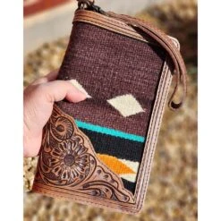 American Darling Brown Aztec & Tooled Leather Wallet