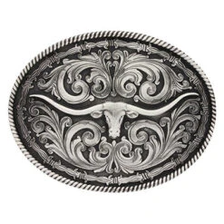 Montana Silversmiths Antique Silver Longhorn Buckle -
