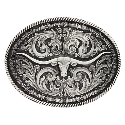 Montana Silversmiths Antique Silver Longhorn Buckle -