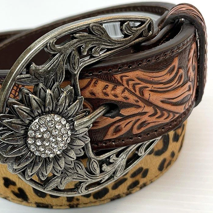 Leopard Sunflower Tooled Belt - Image 3