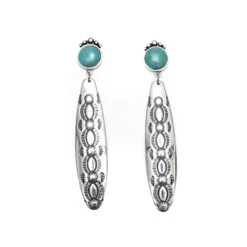 Stamped Silver With Turquoise Stone Post Earrings