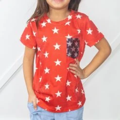 Girl's Star Sparkled Red Tee