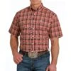 Cinch Men's Dark Orange Plaid Short Sleeve Button Down Shirt