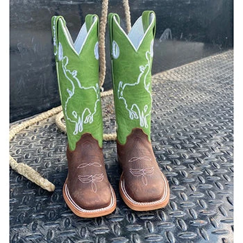Olathe Kids Brown And Green Bucking Horse Boots - Image 2