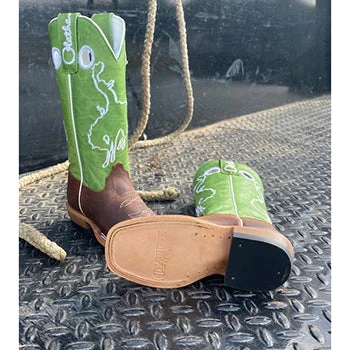 Olathe Kids Brown And Green Bucking Horse Boots - Image 5