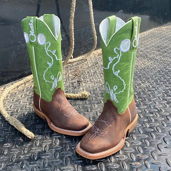 Olathe Kids Brown And Green Bucking Horse Boots