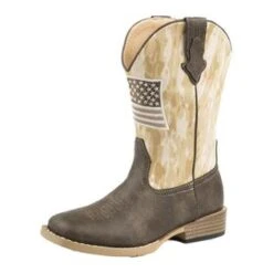 Roper Kid's Brown Camo Flag Square Toe Boots